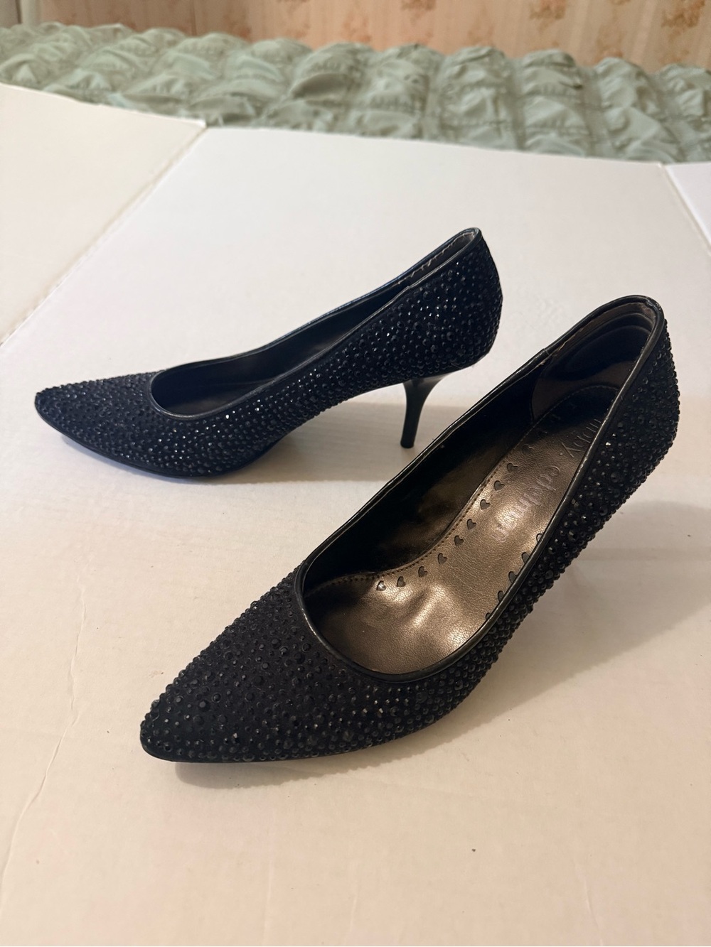 libby. edelman Black Crystal-Studded Pointed Toe Pumps